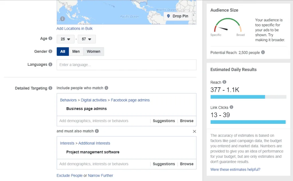 facebook ad setup example 2