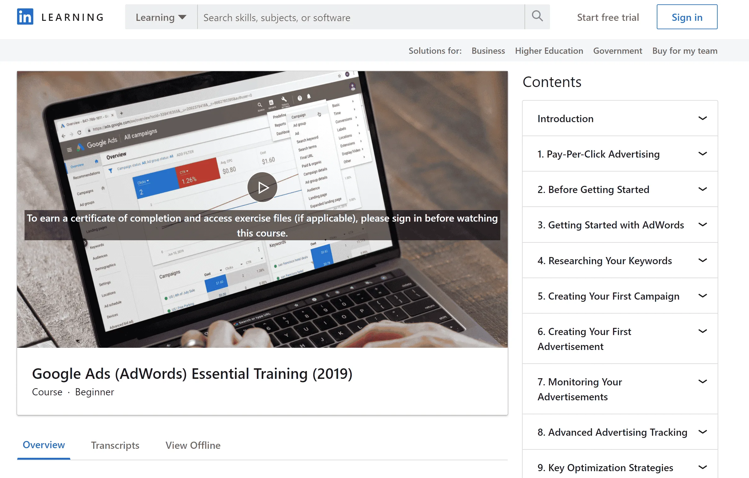 LinkedIn Learning Google Ads Essential Training