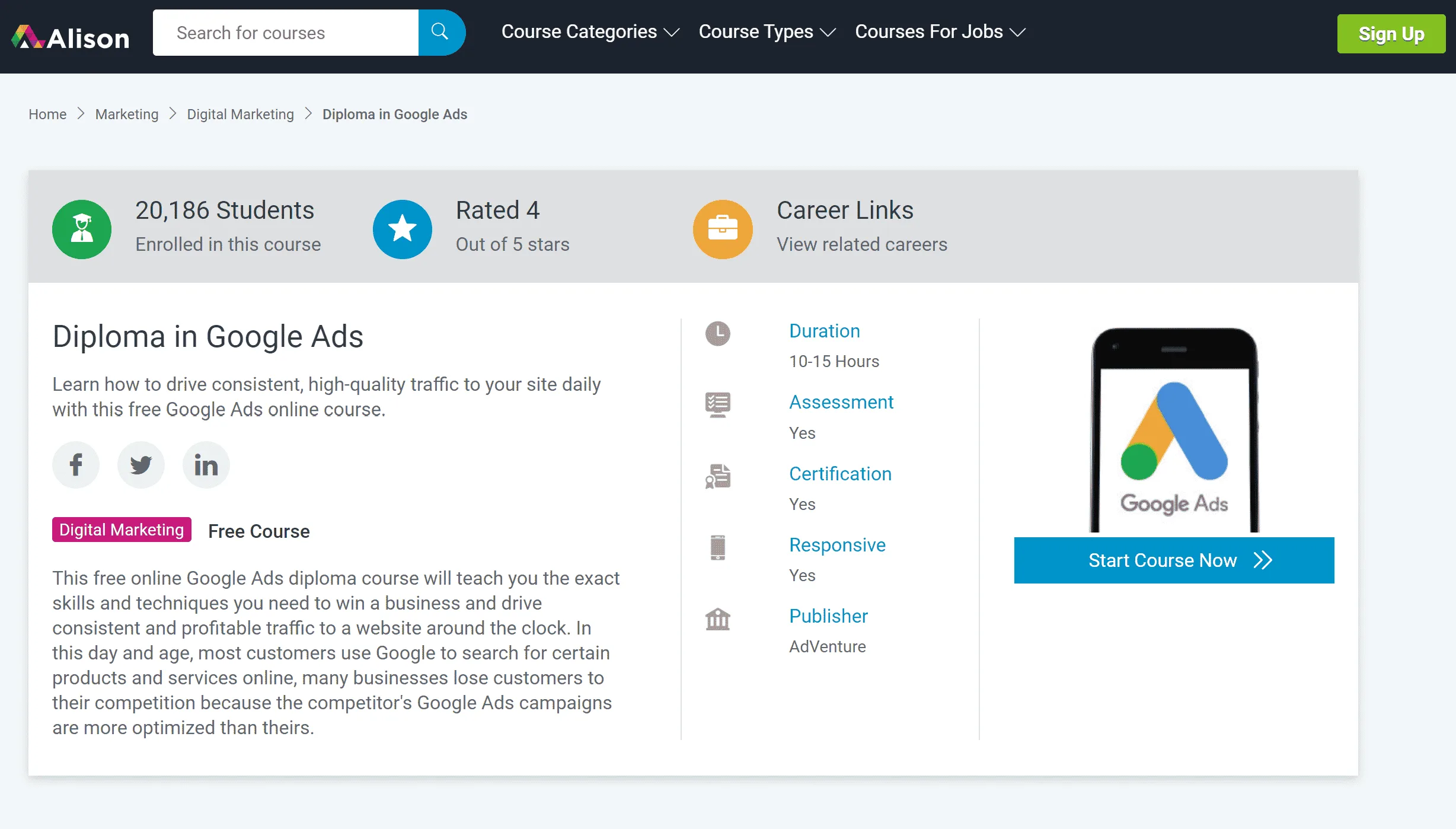 Alison - Diploma in Google Ads