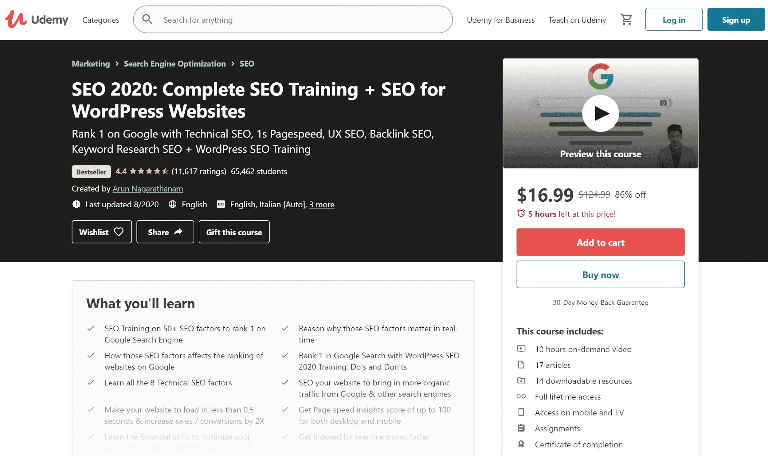 Udemy SEO: Complete SEO Training + SEO for WordPress Websites