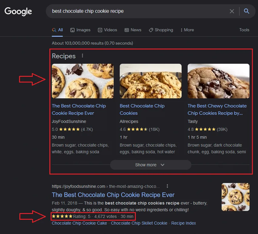Rich snippets example - ecommerce seo