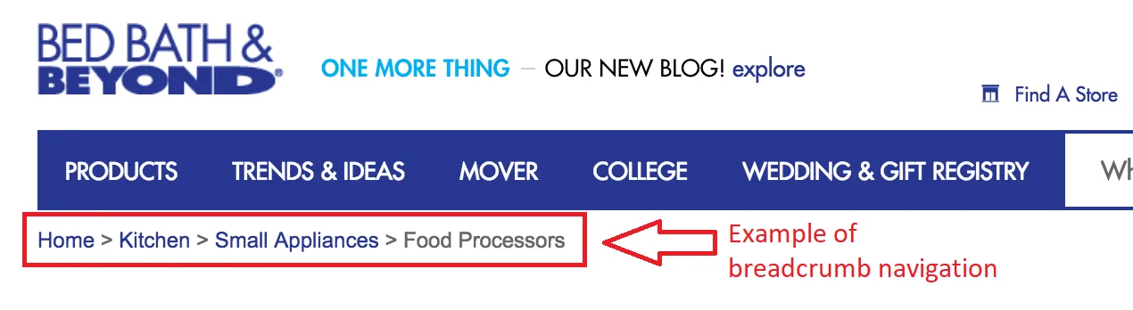 Breadcrumbs navigation example
