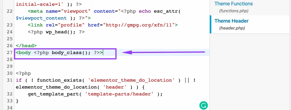 Header file in WordPress theme - tag