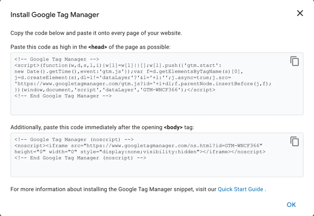 Google Tag Manager container snippet