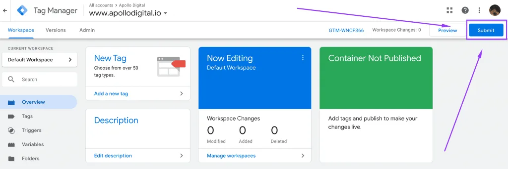 Publishing a GTM container