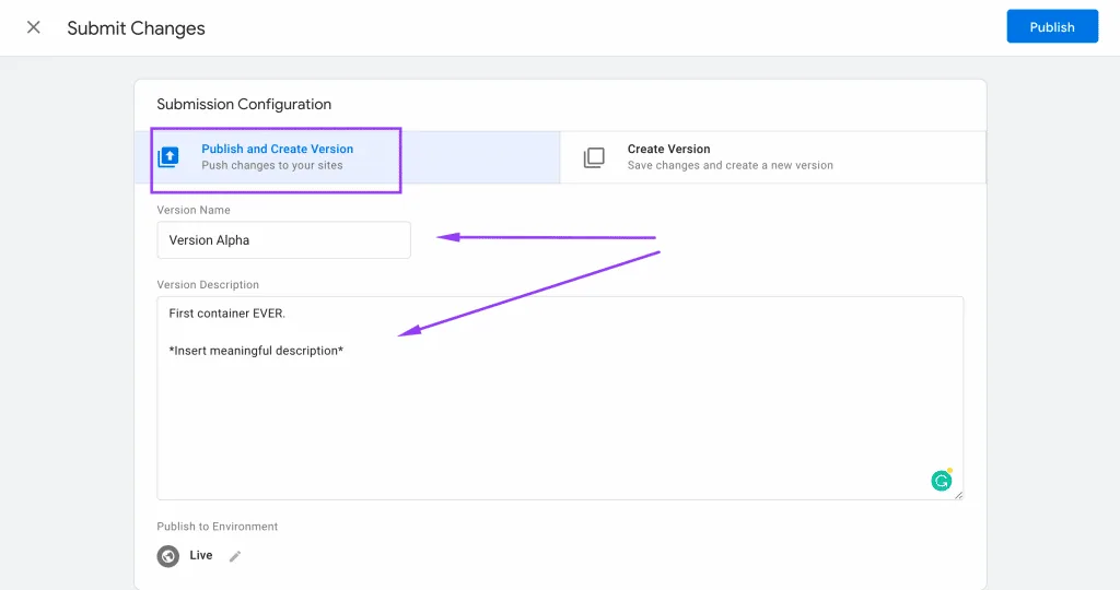 Publishing an empty Google Tag Manager container