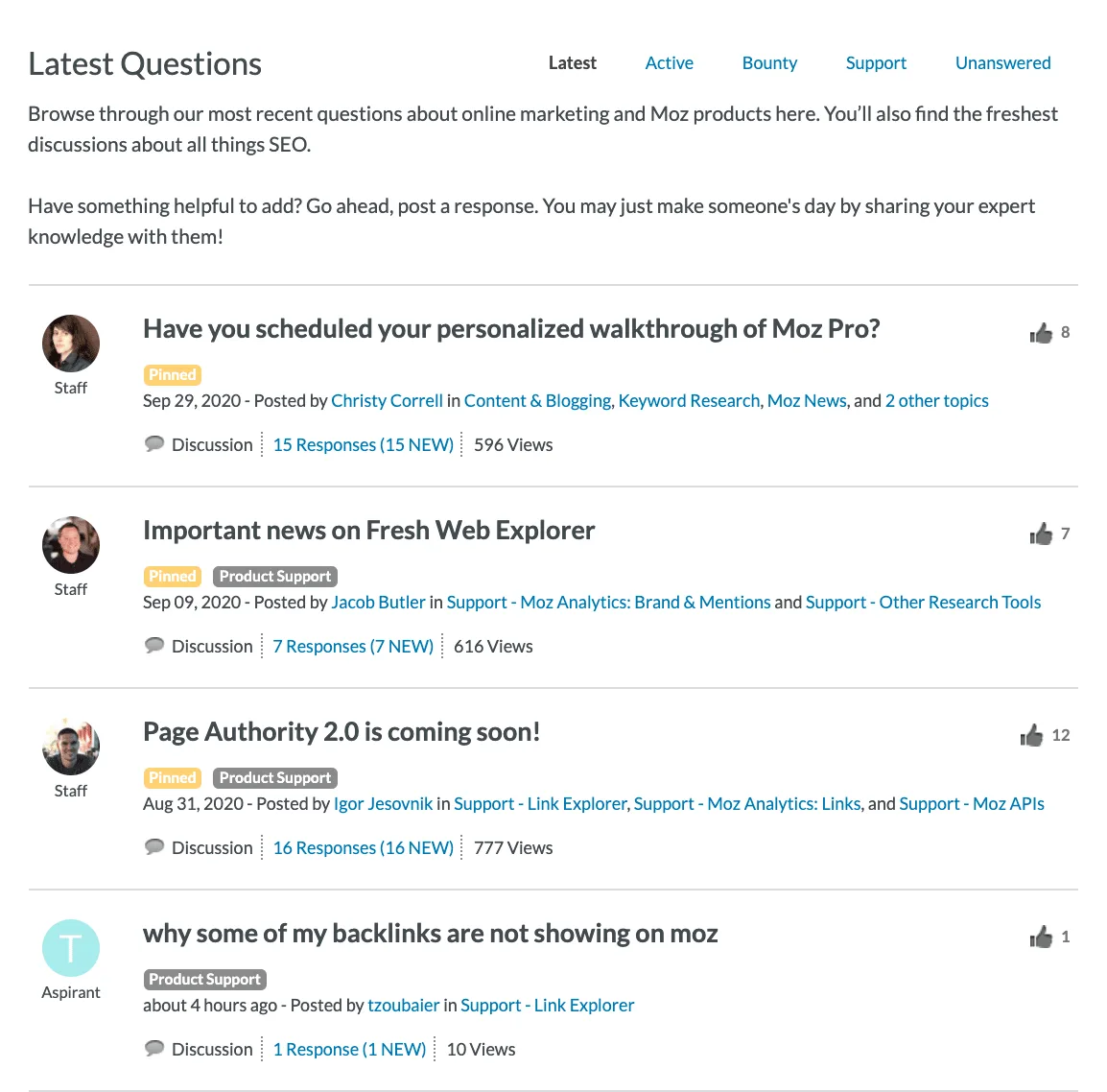 Moz Community Support