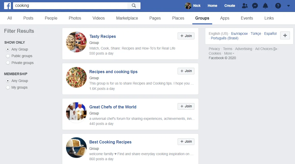 facebook group search screenshot