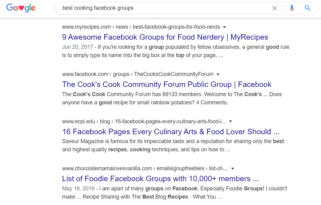 facebook group search google results