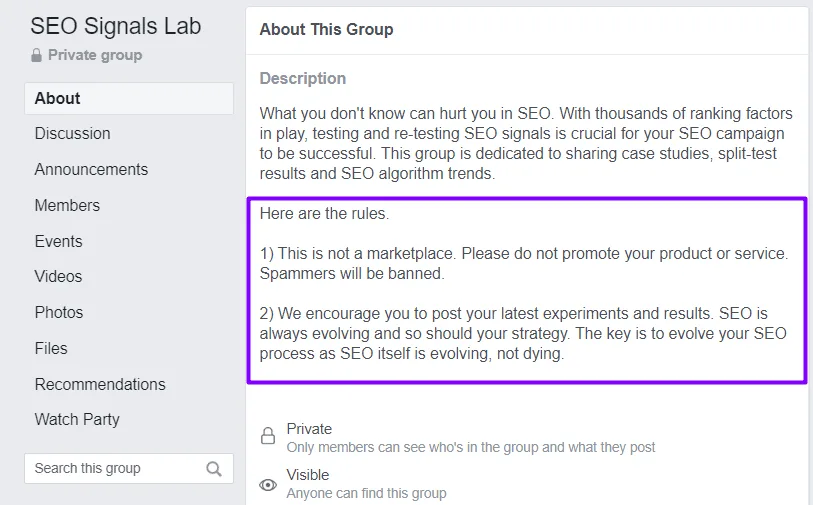 facebook group rules