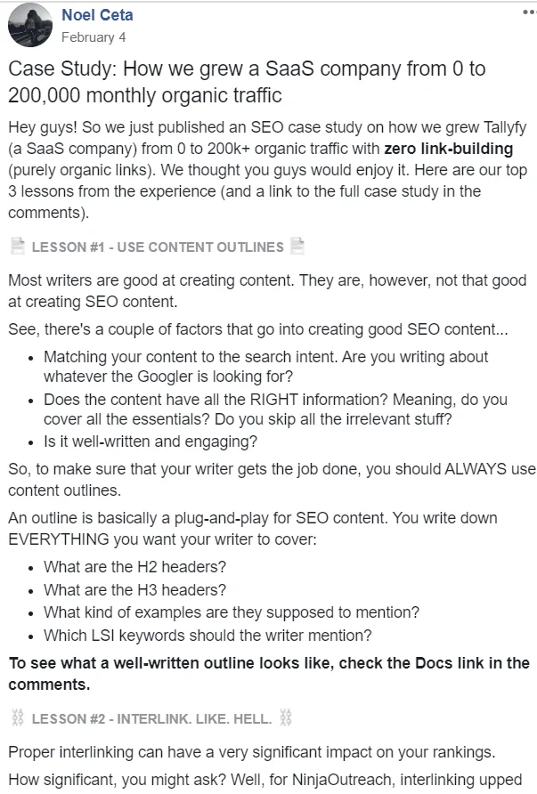 facebook group content promotion post example