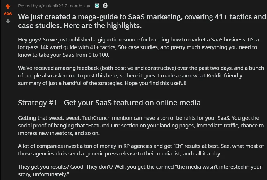 reddit content promotion screenshot