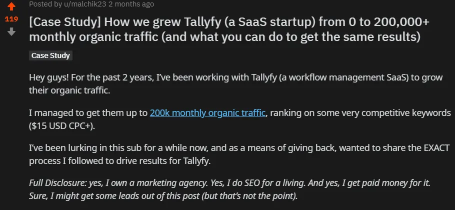 reddit content promotion screenshot