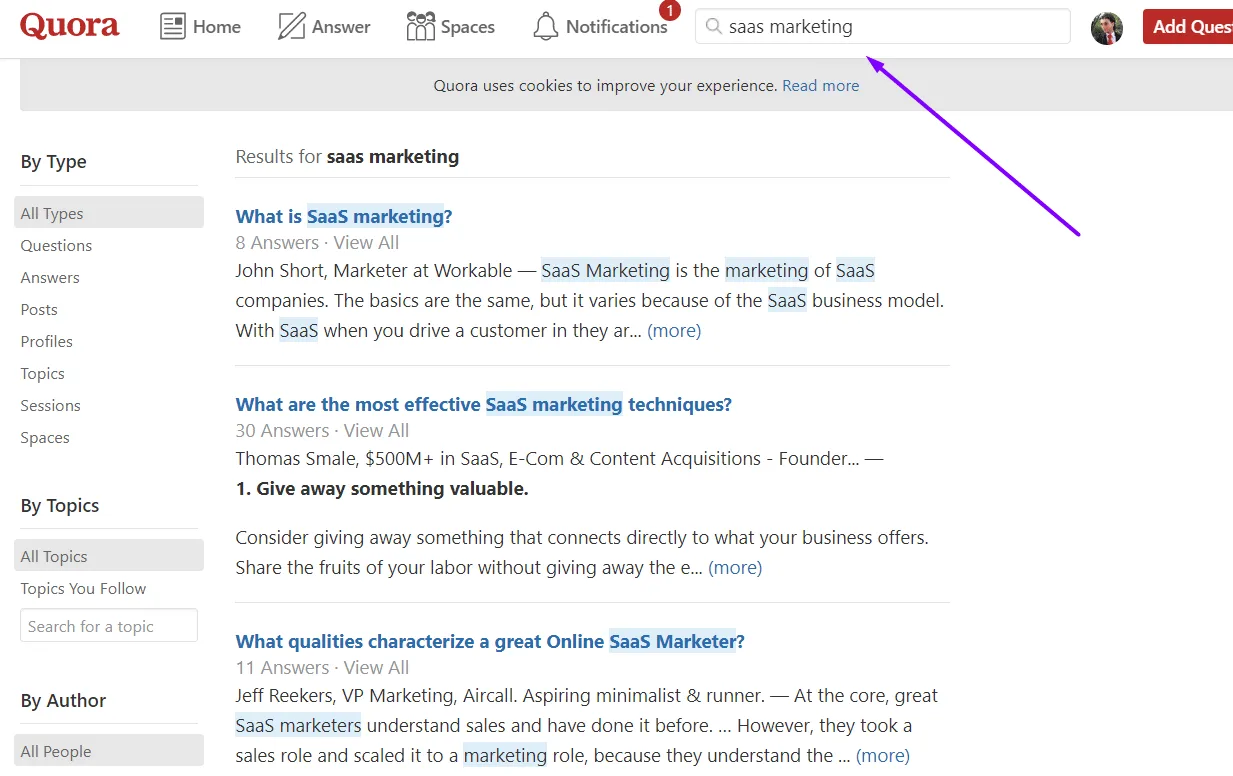 topic search screenshot quora