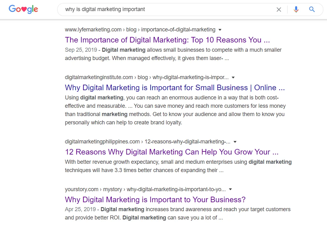 digital marketing importance search results