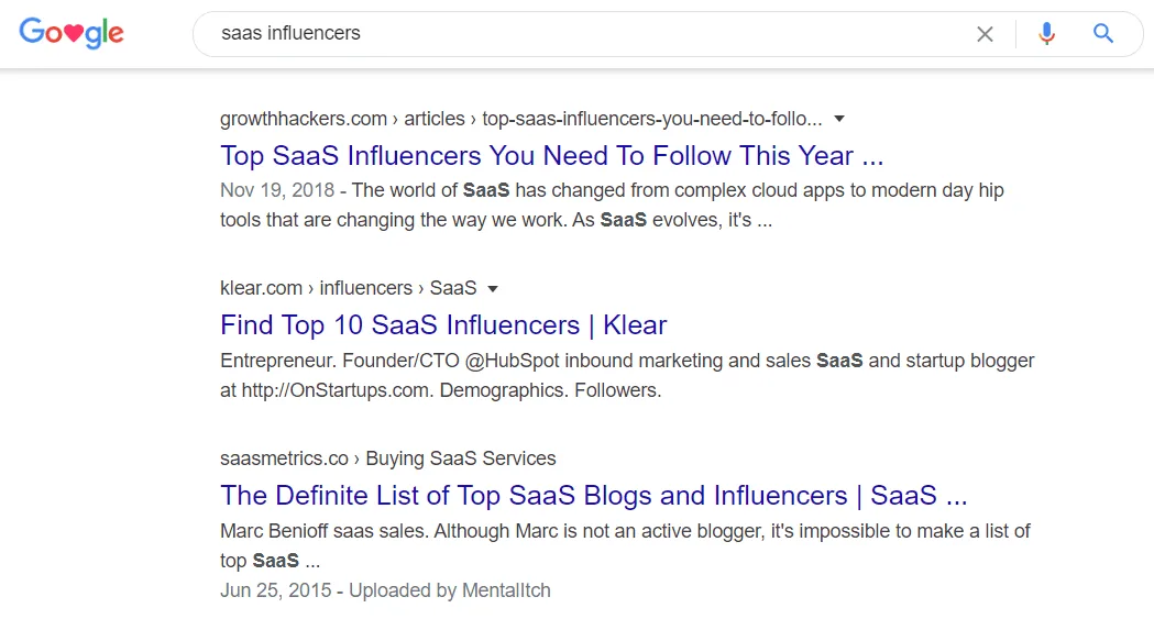google search results saas influencers