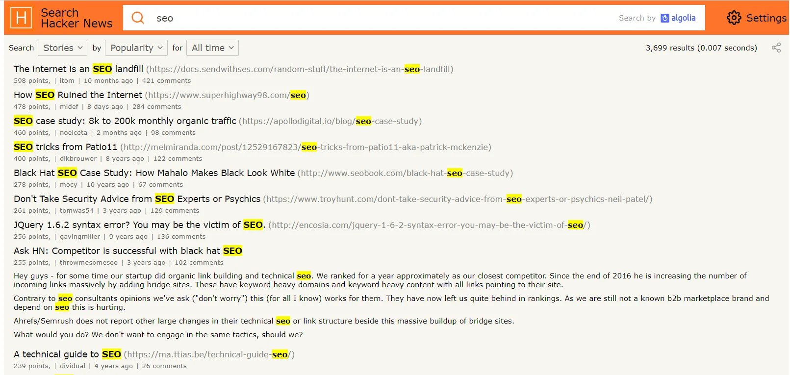 hackernews top content