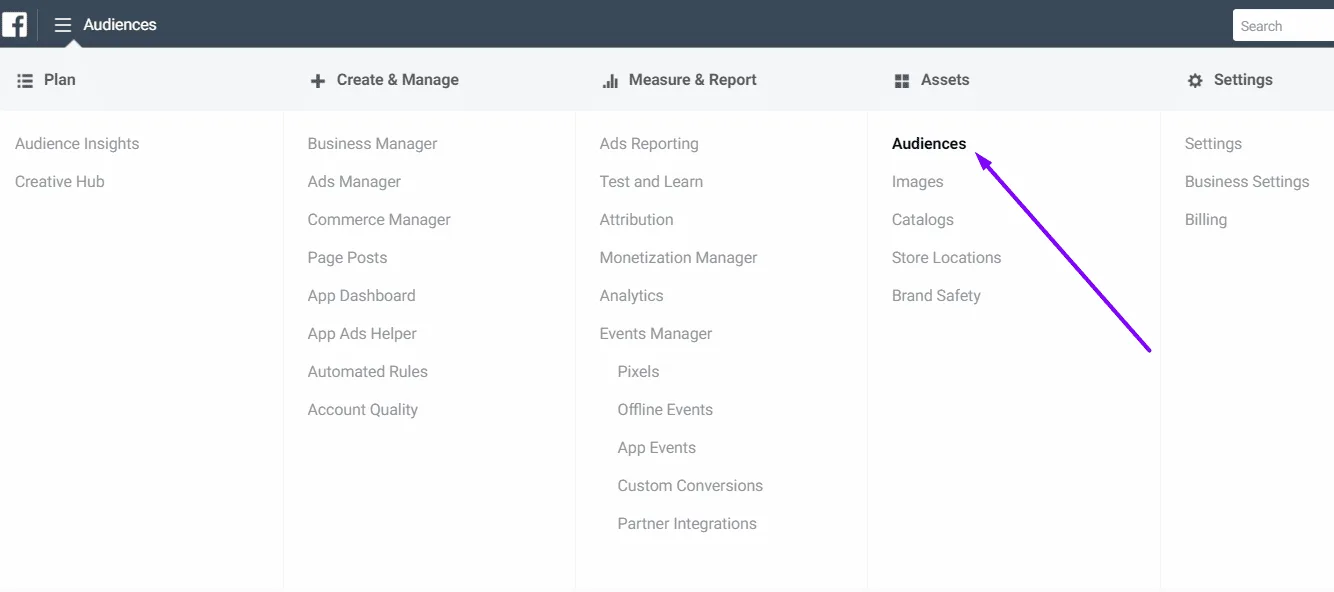 facebook audience menu