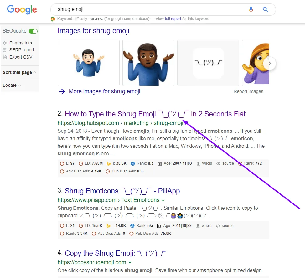 shrug emoji search results
