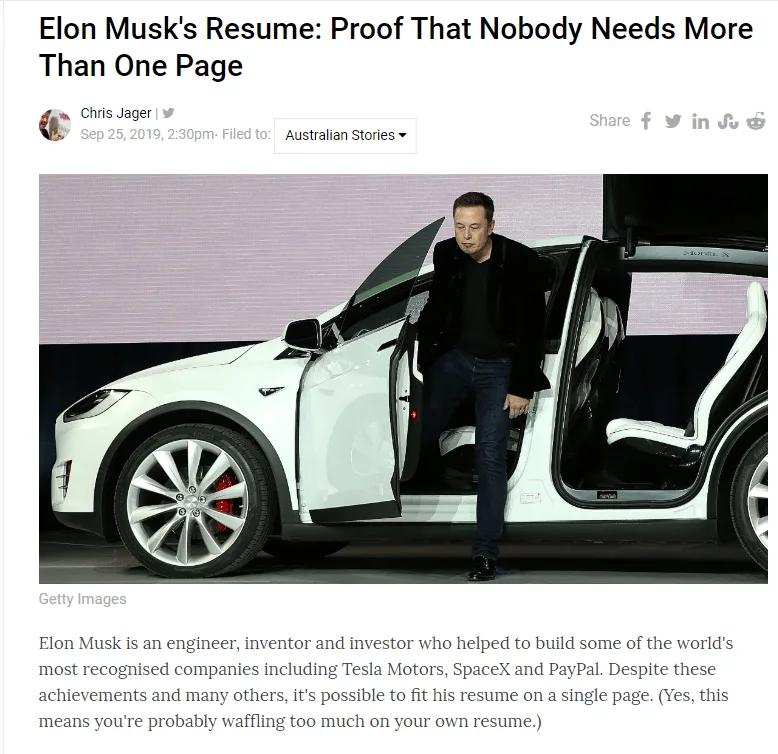 Elon Musks's one page resume