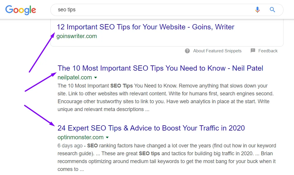 seo tips google search results