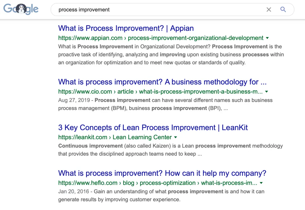 process improvement google search results