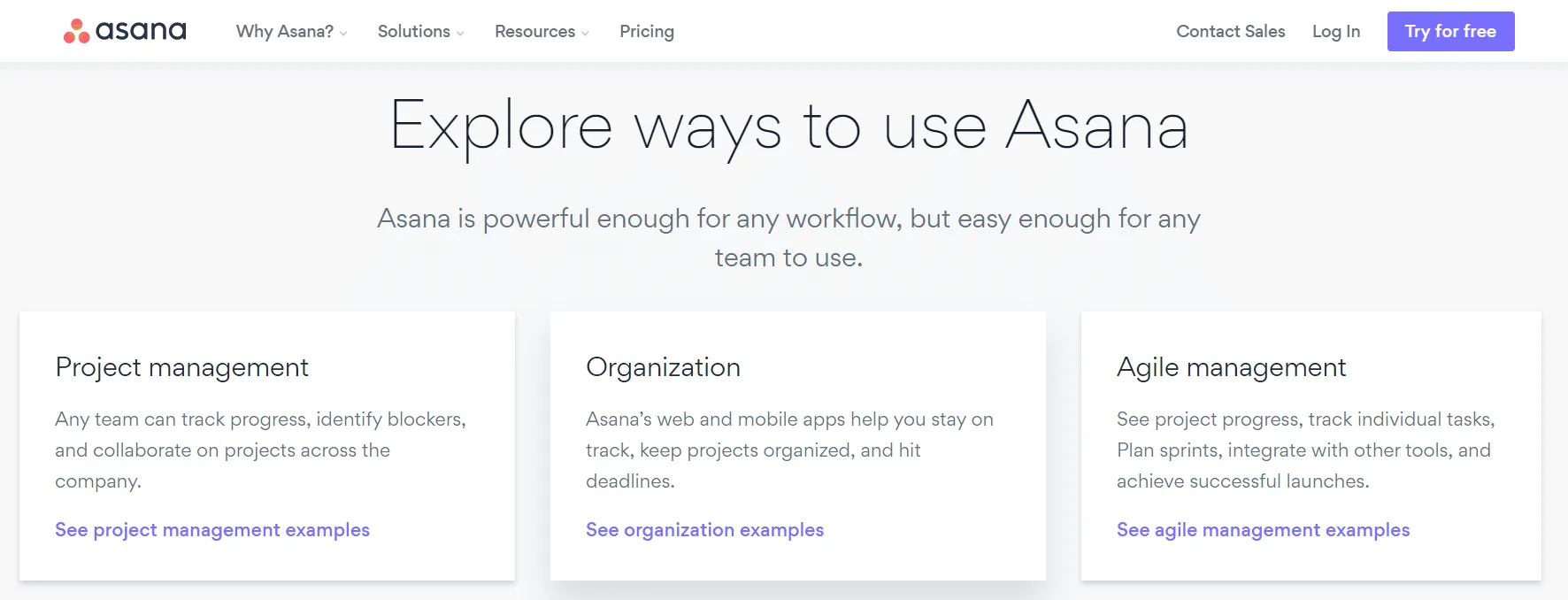 Asana landing page - saas marketing