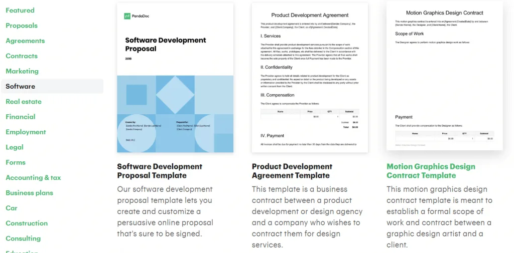 PandaDoc software templates