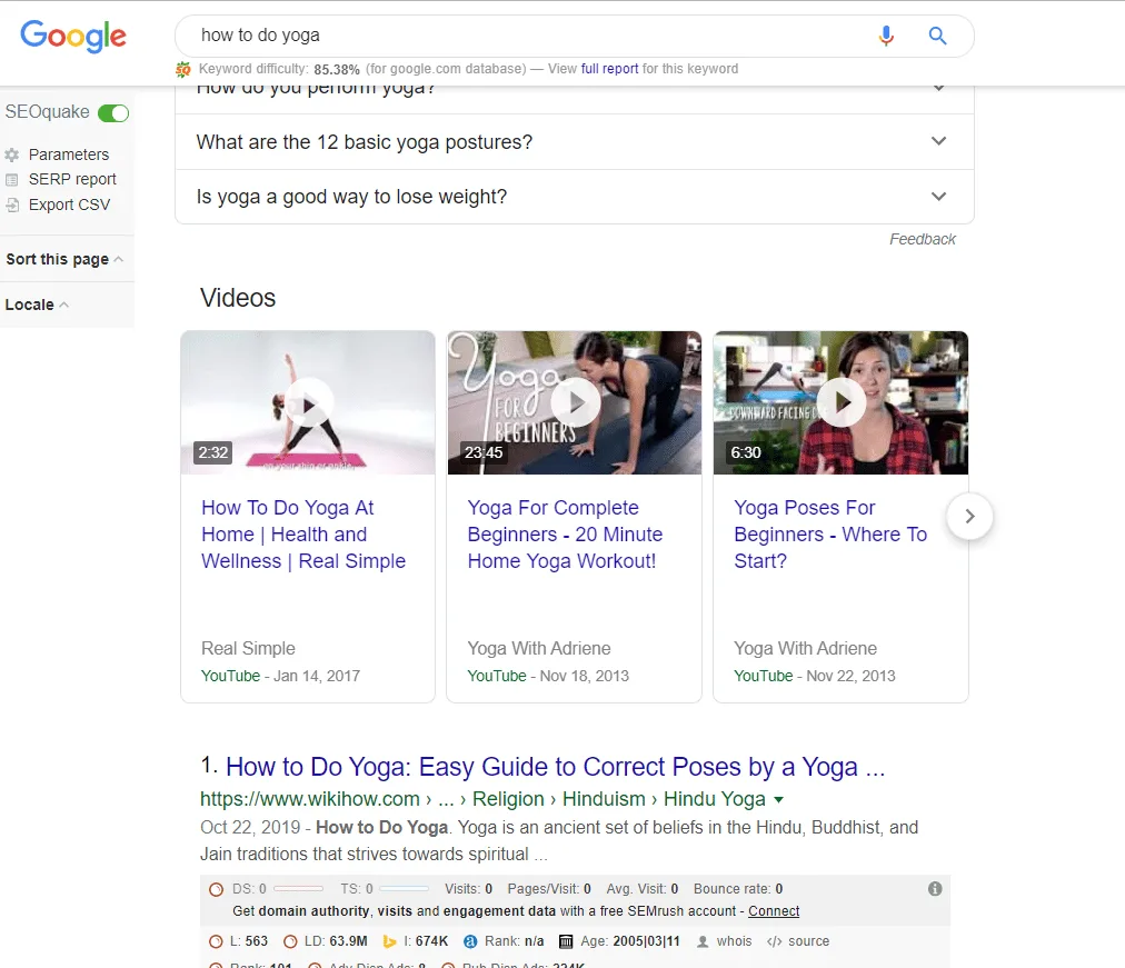 how to do yoga google search results