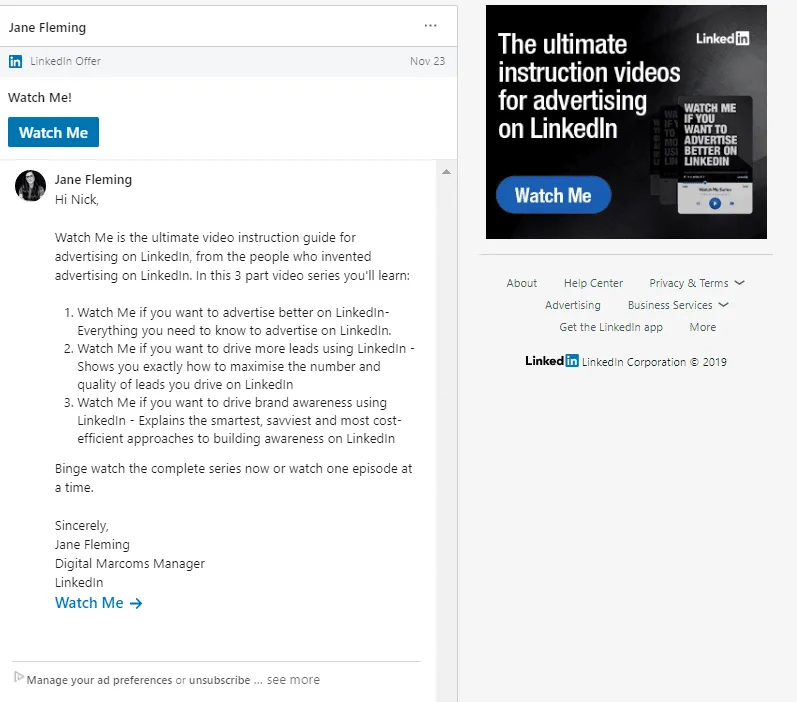 LinkedIn inmail ads