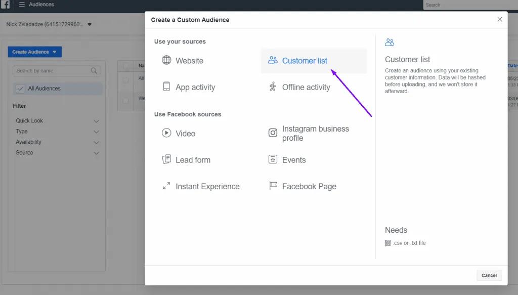 facebook pixel creat a custom audience