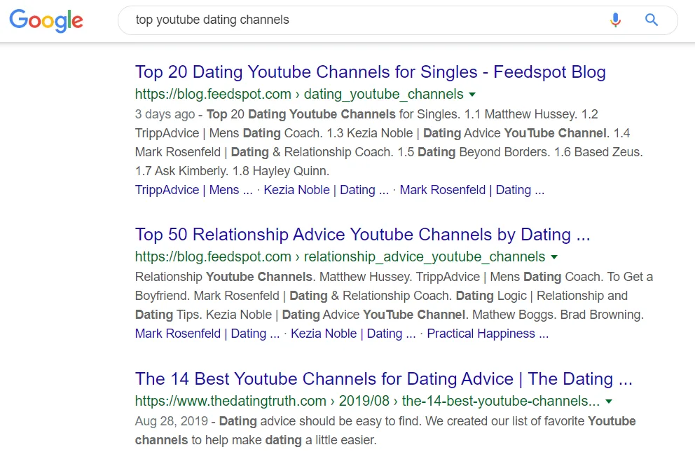 top youtube dating channels google search results