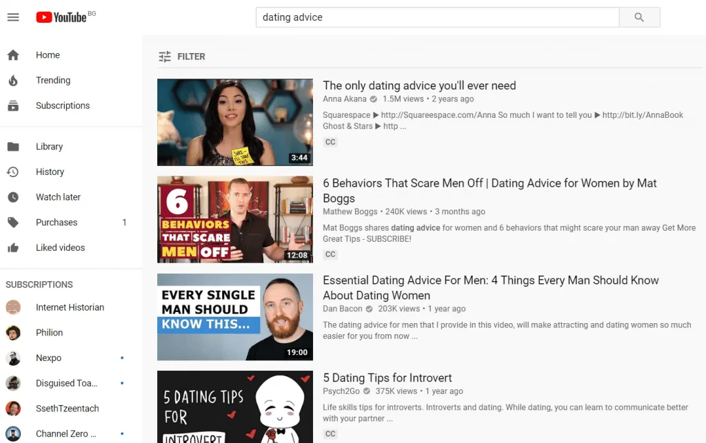 dating advice youtube search results