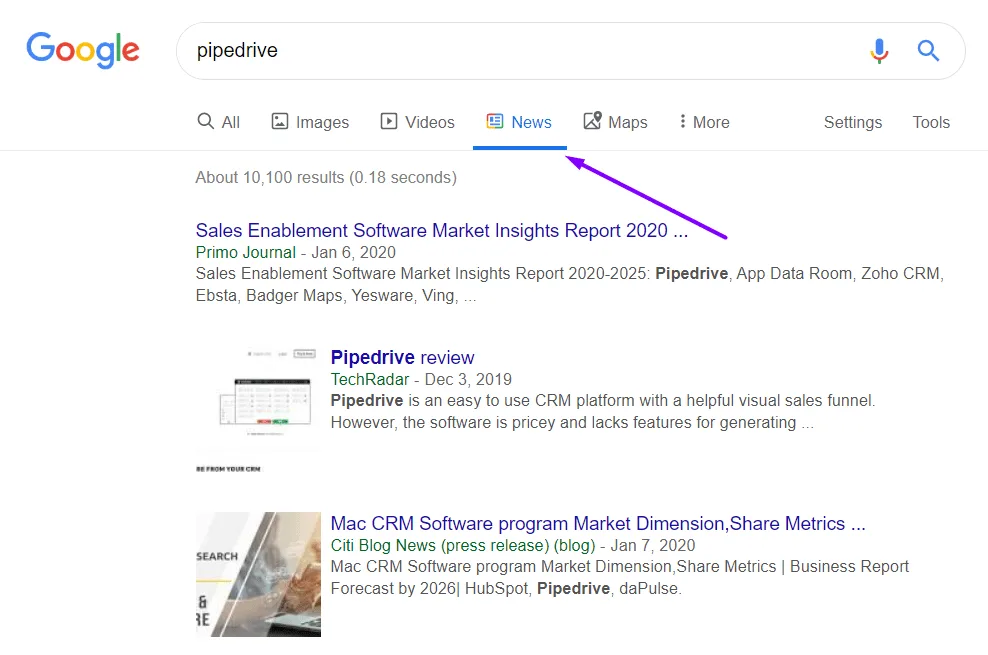pipedrive google search results
