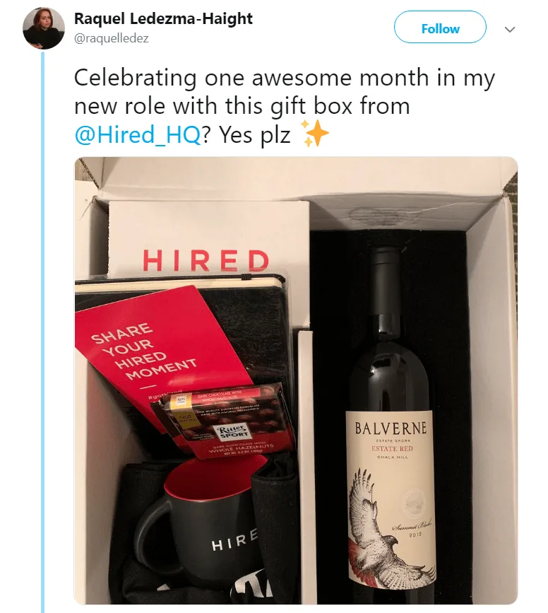twitter tweet unboxing Hired gift box