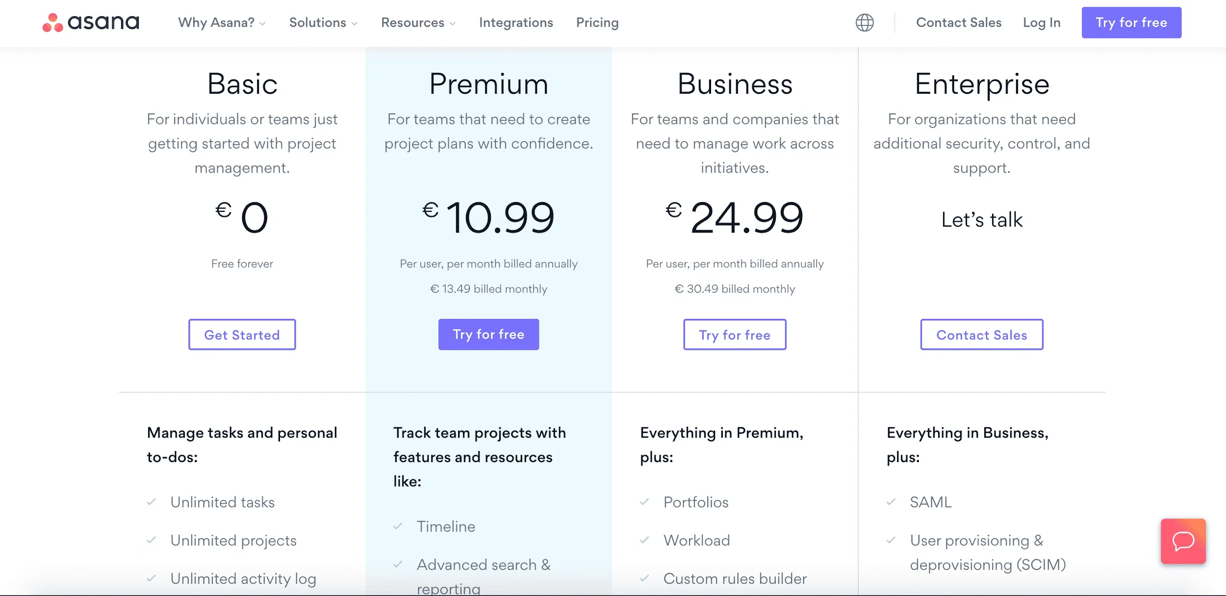 asana saas pricing models
