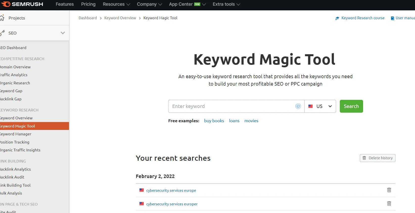 Keyword magic tool
