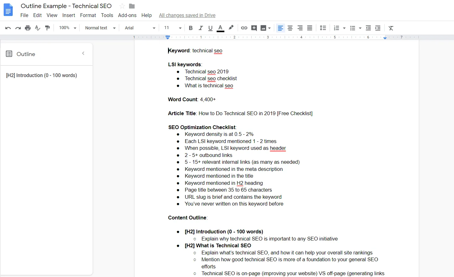 technical seo outline screenshot