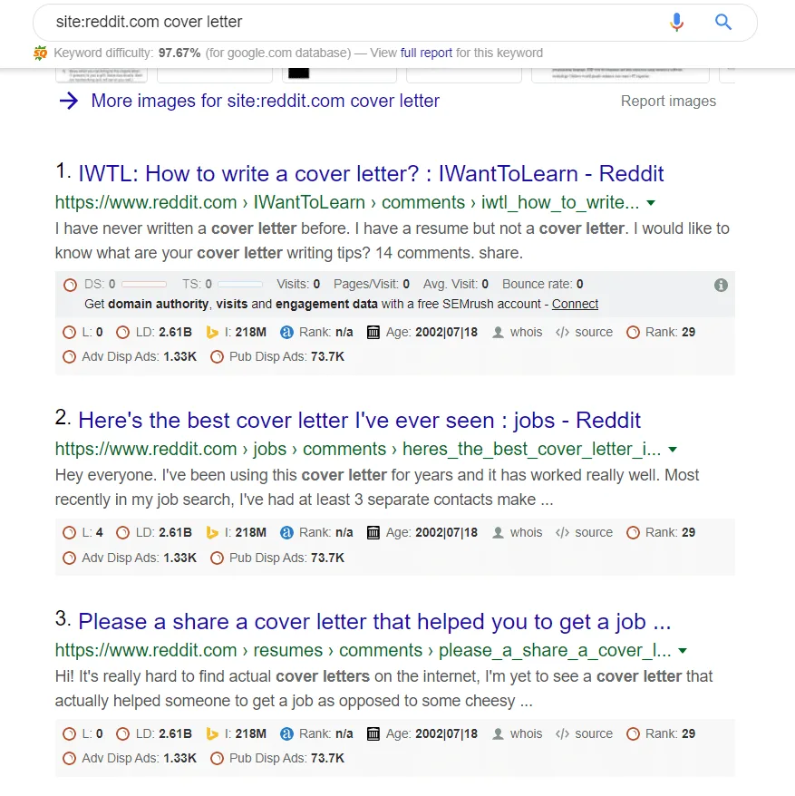 cover letter search results