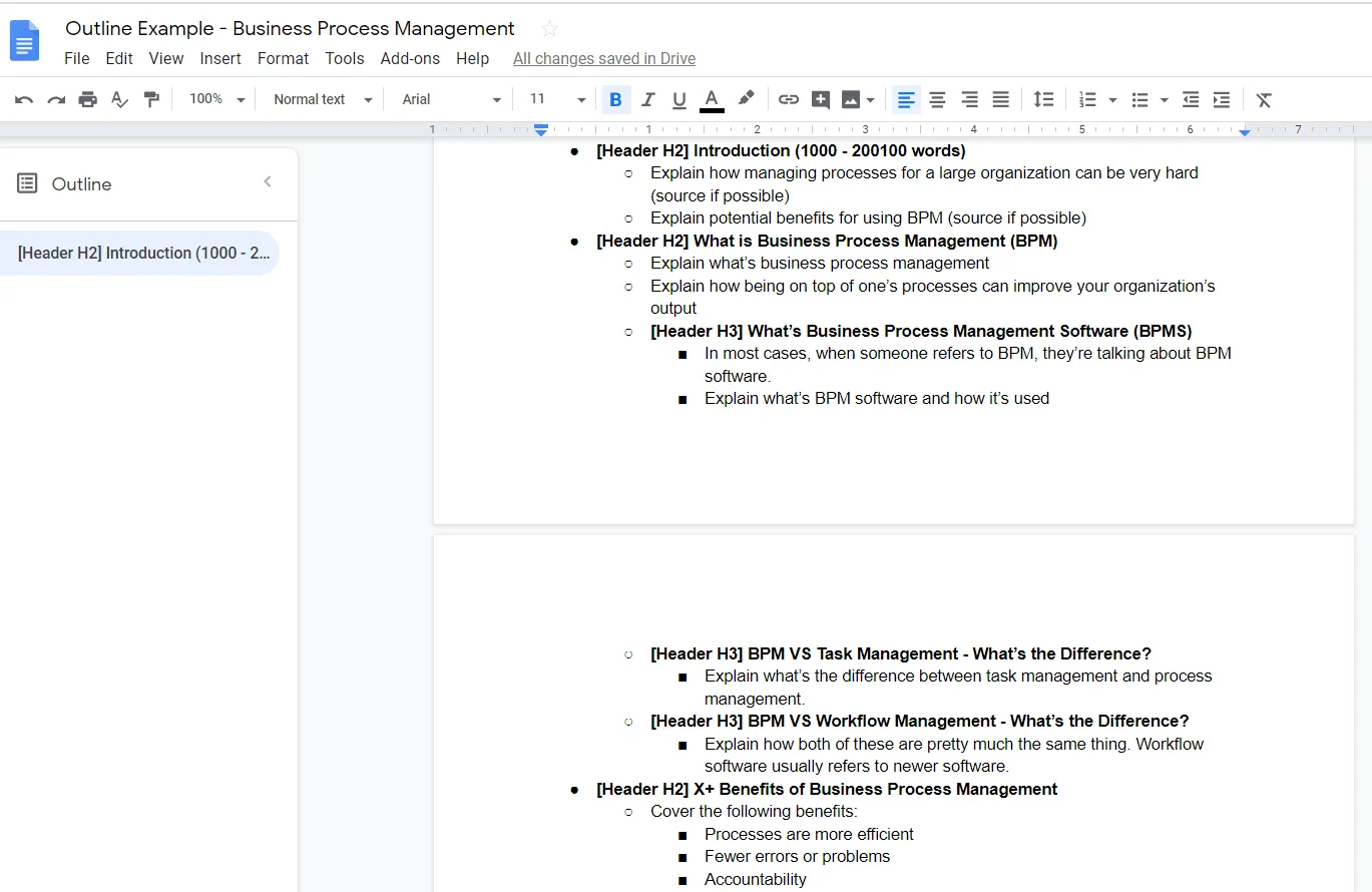 business process management outline screenshot
