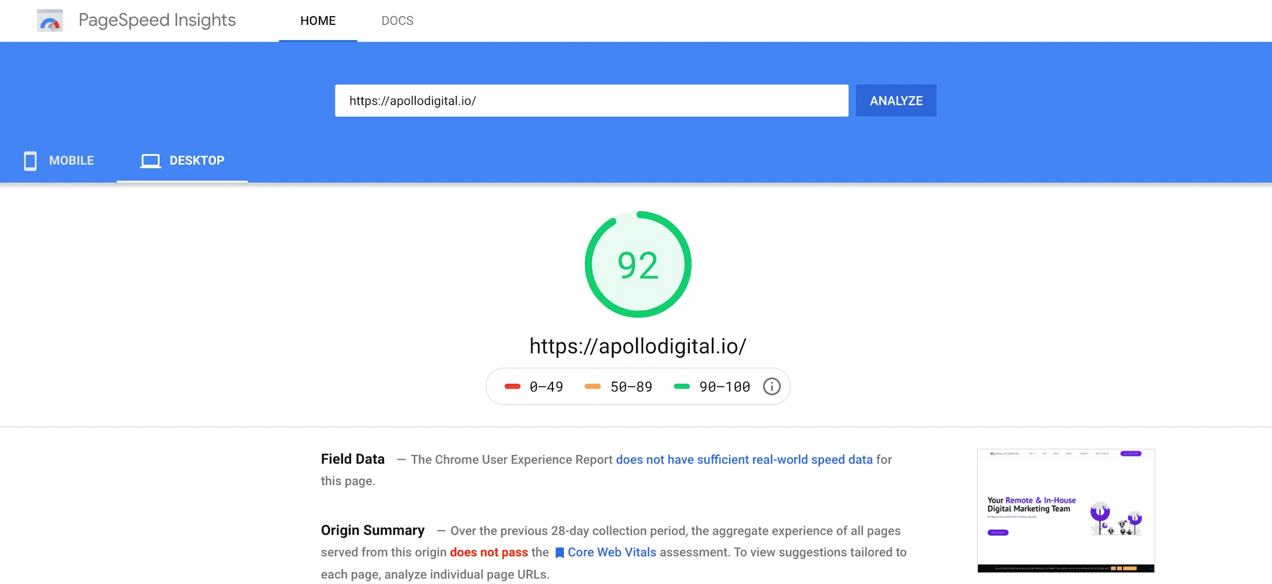Site Speed SEO Example