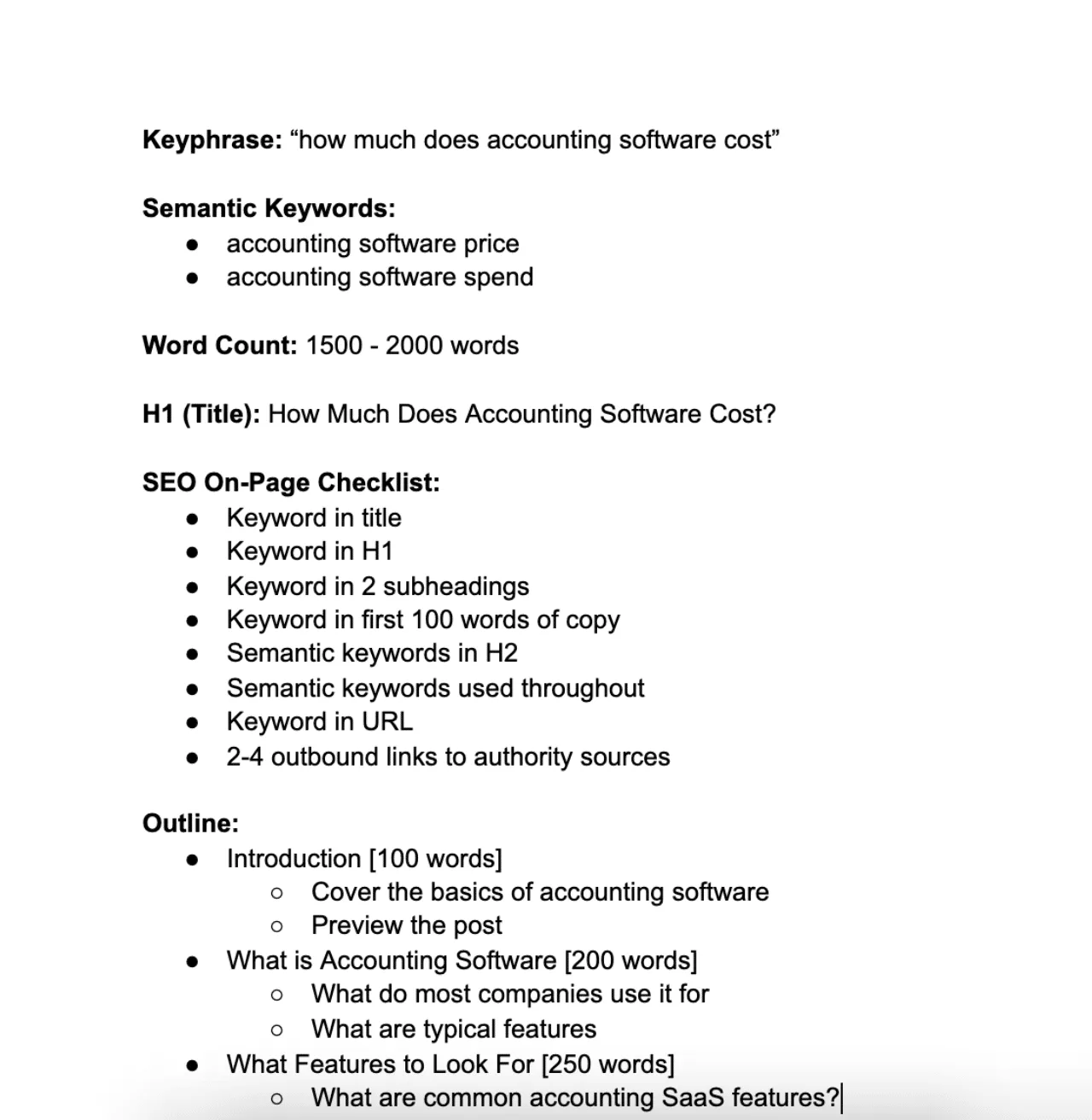 Blog article outline