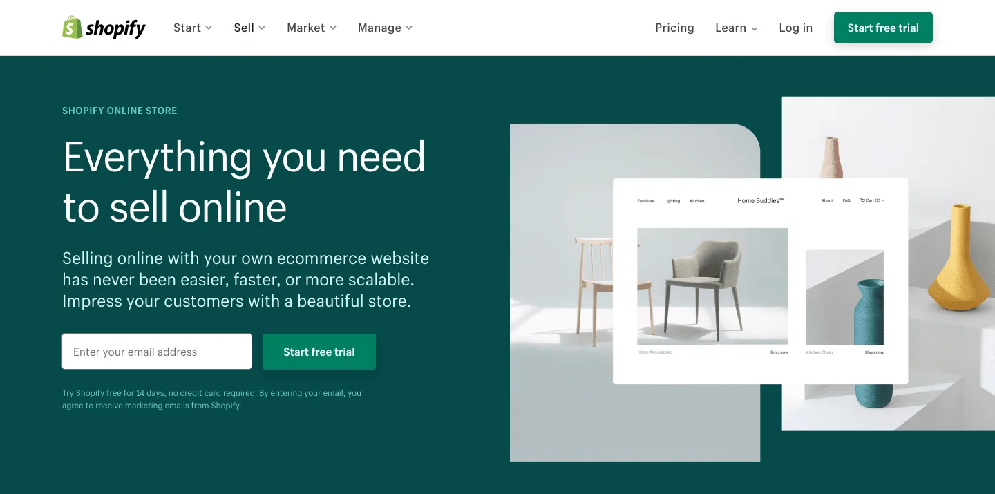 Shopify online store landing page