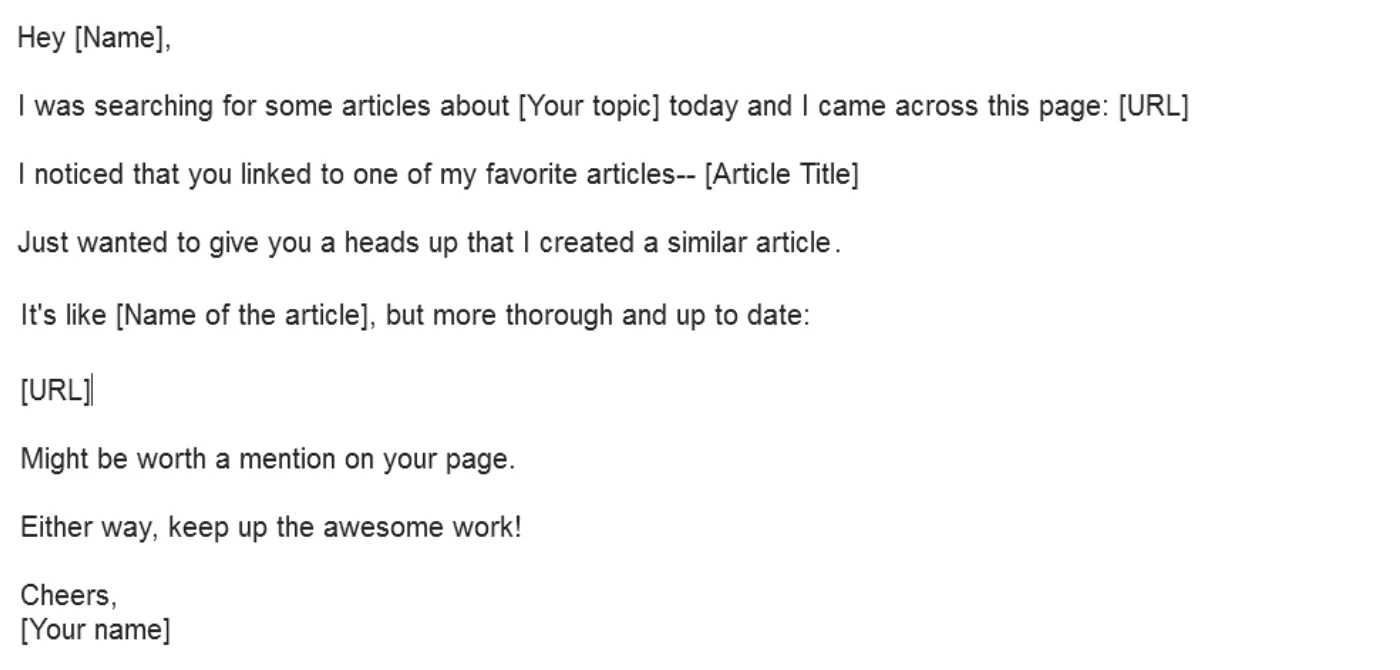 Email template for getting backlinks