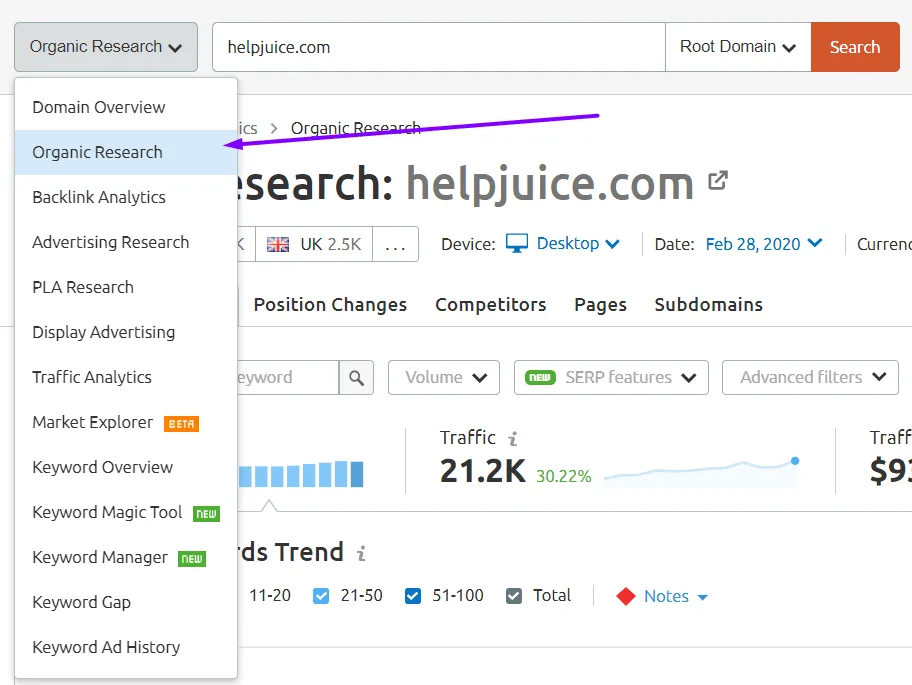 semrush help juice dot com