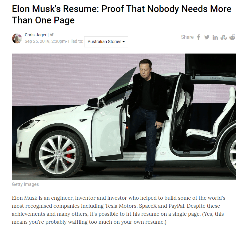 Elon Musks's one page resume 