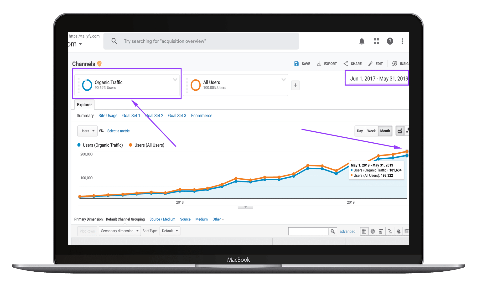 Mockup Tallyfy SEO organic traffic graph