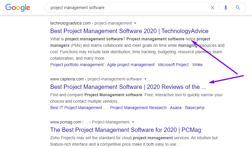project management software google search results