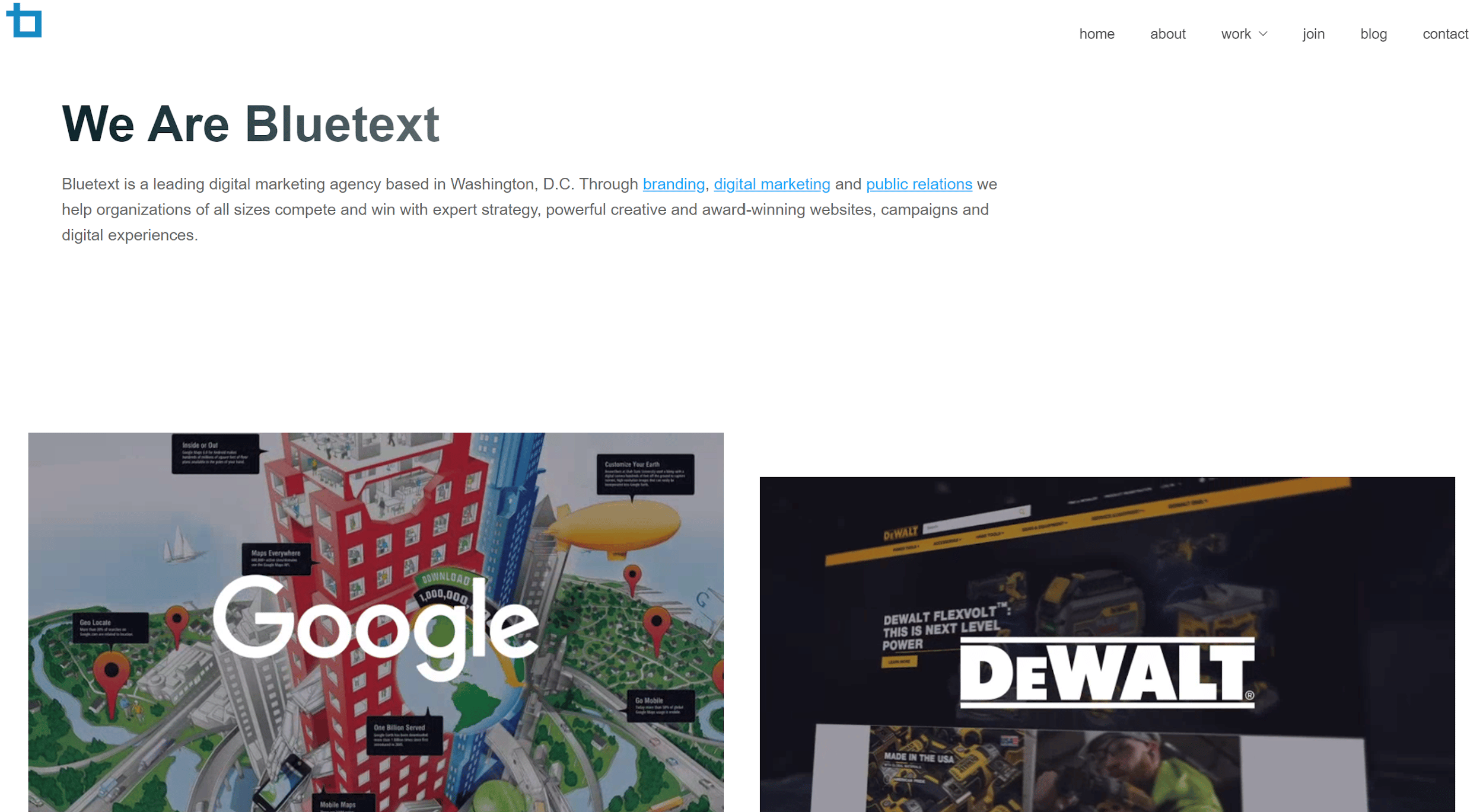 Bluetext - website homepage