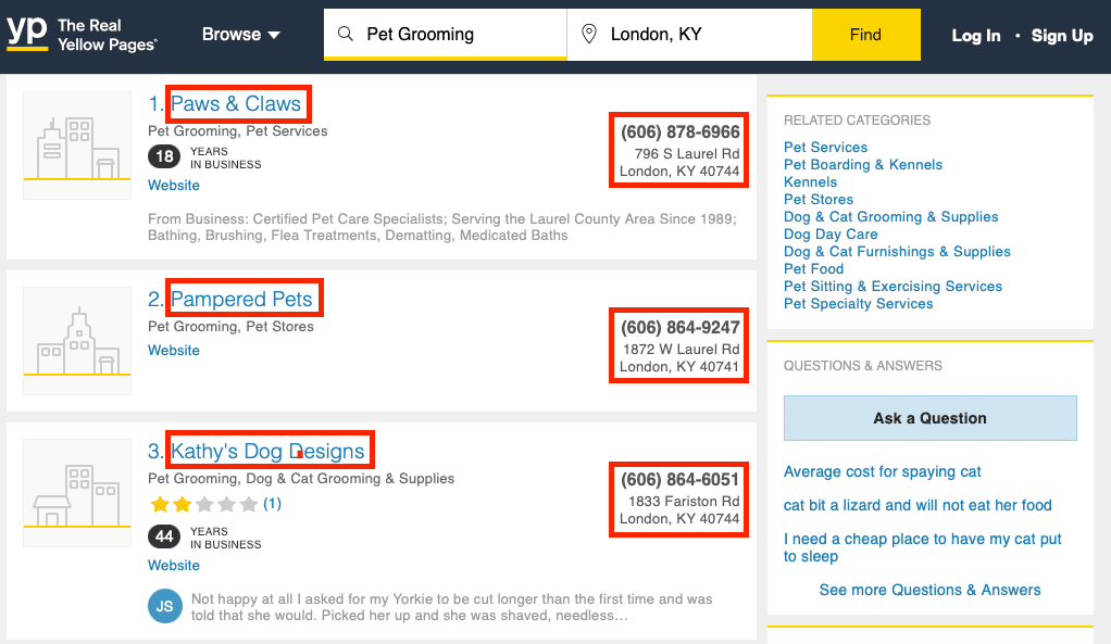 Citations in Yellow Pages Directory for Local SEO optimization